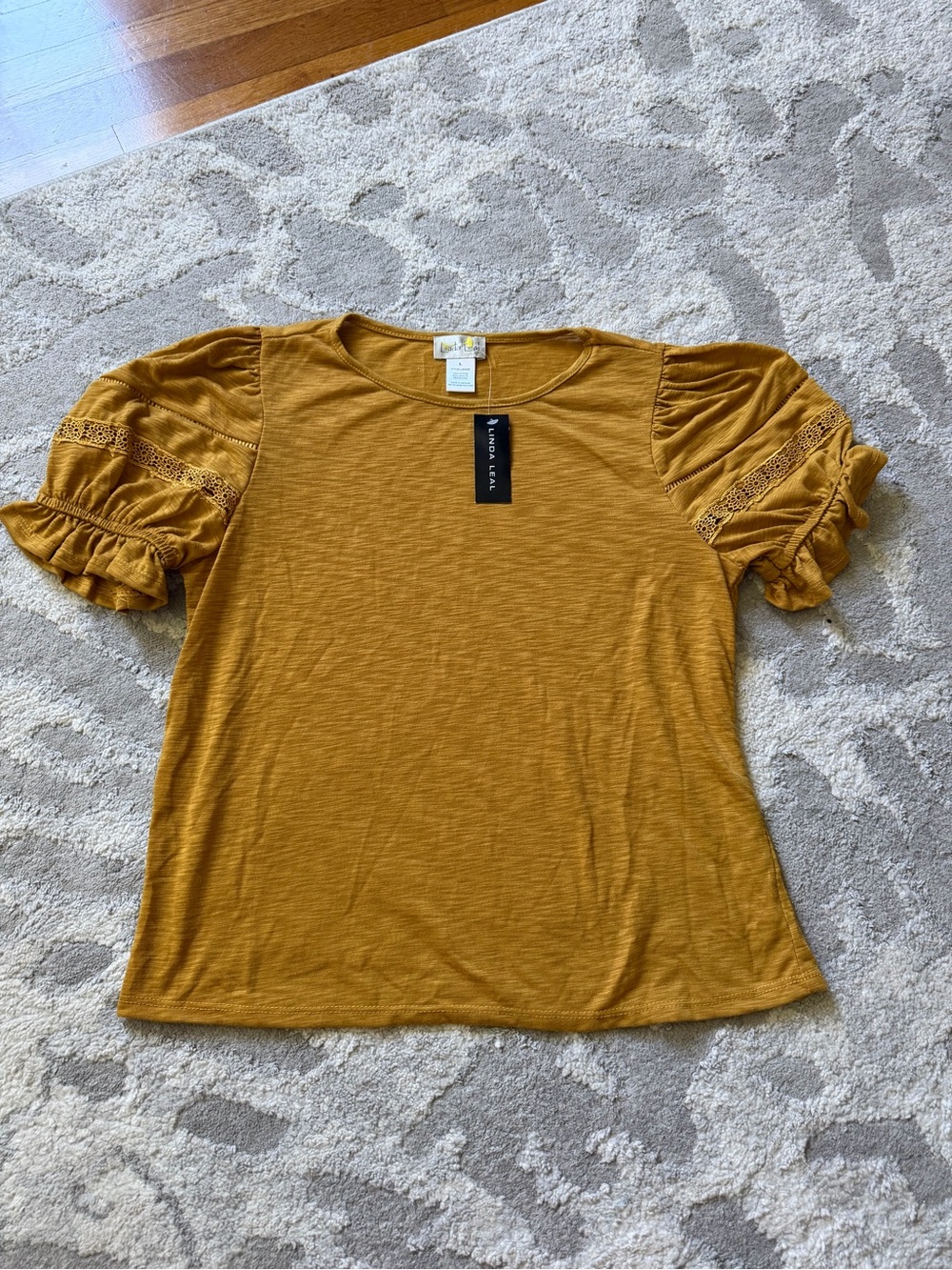 Linda Leal Mustard Puff-Sleeve Knit Top